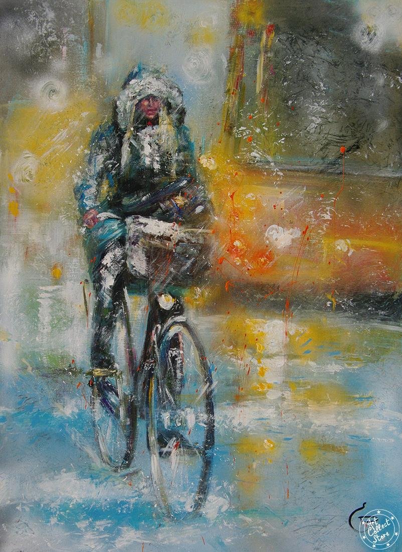 Cycling in the snow.